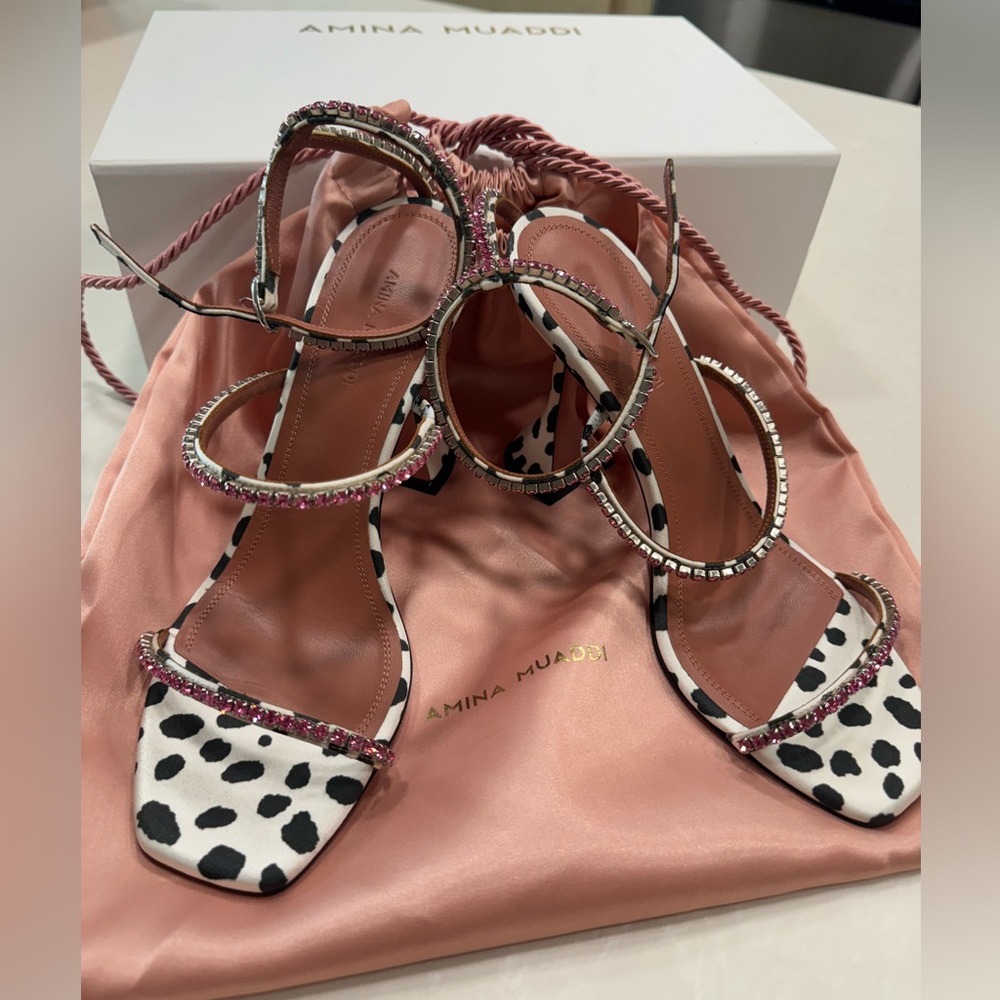 AMINA MUADDI Gilda Crystal-Embellished Satin Sandals